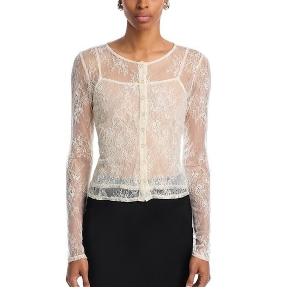 WAYF Penelope Lace Camisole Cardigan Set Women XS Cream Boho Sheer Cottage NWT